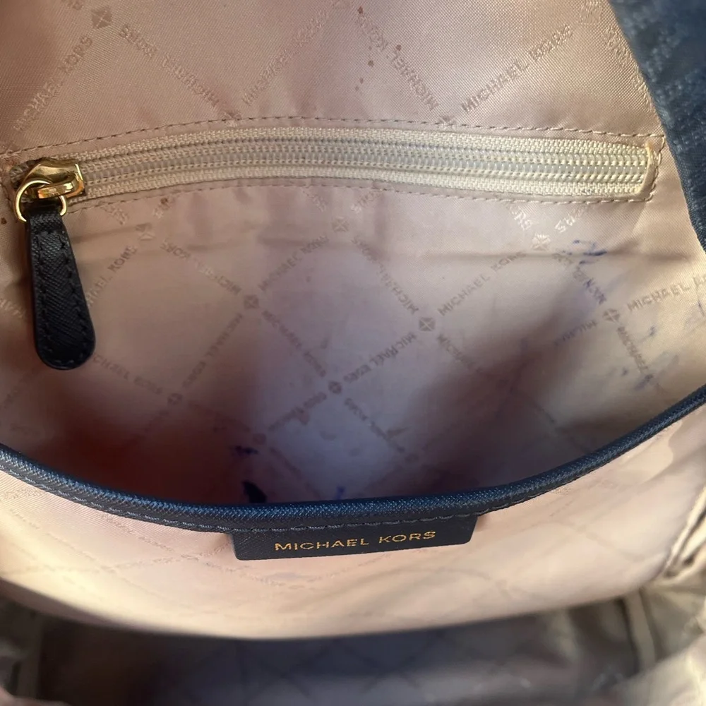 MICHAEL KORS | Navy Blue Morgan Medium Logo Jacquard Backpack